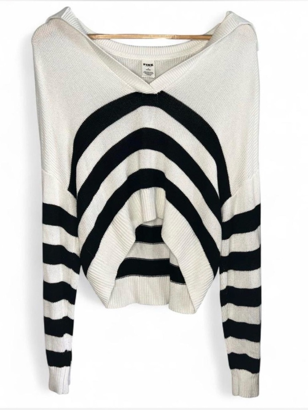 PINK by Victoria's Secret Black & White Striped Oversized Knit Sweater Medium
